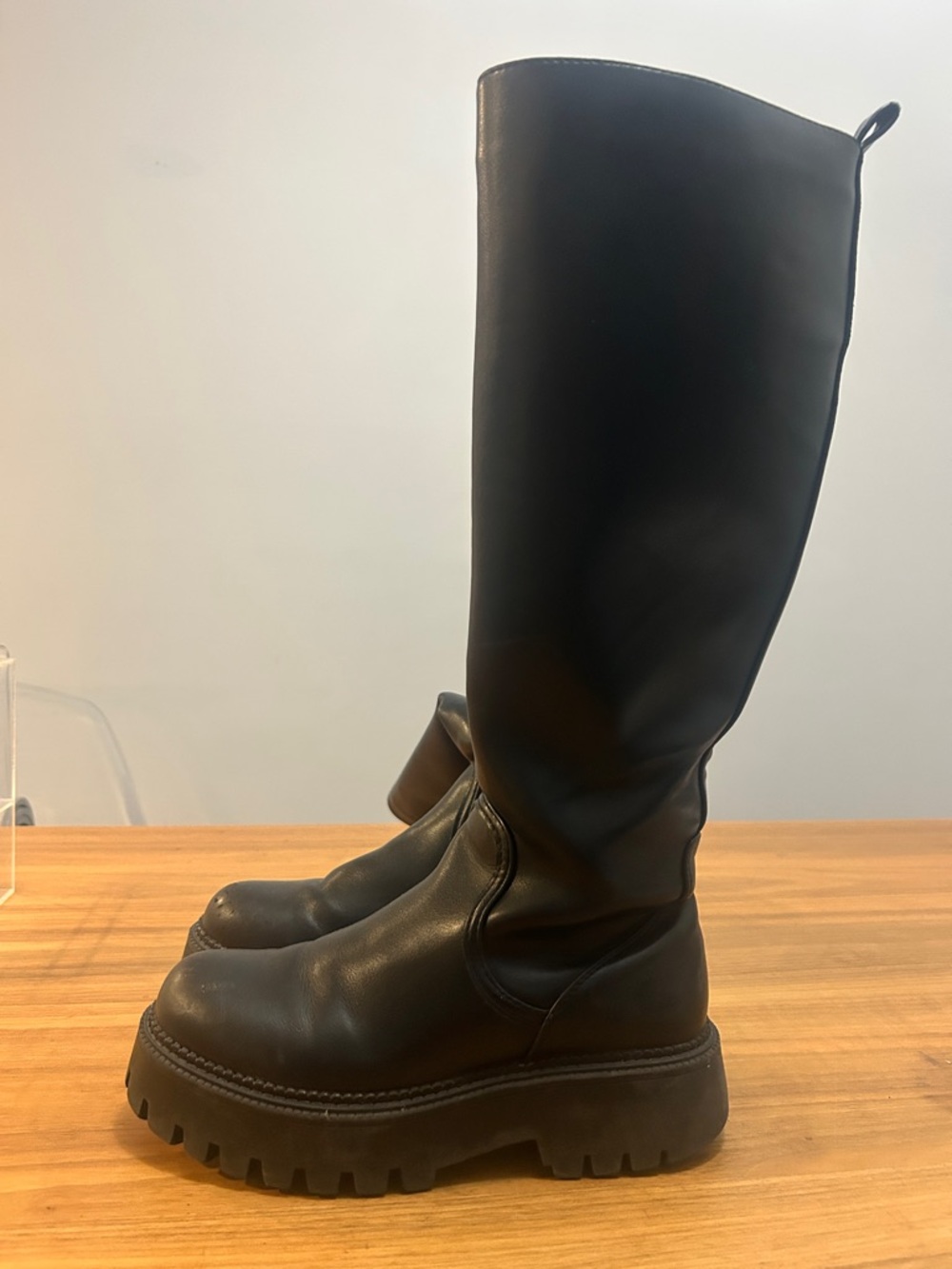 Steve Madden Brenna Tall Black Platform Boots Chunky Lug Sole 37
